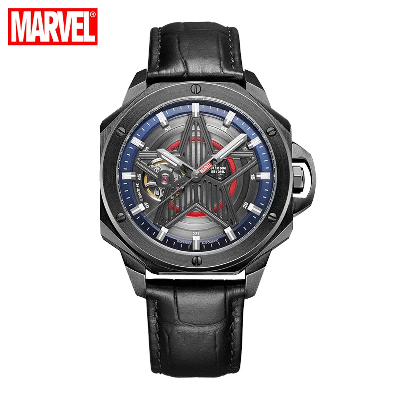 Montre Squelette Avengers Captain America - Boîtier Noir Cuir