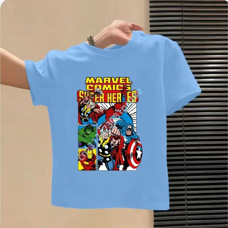T-Shirt Enfant Avengers - Design Groupe Bleu Ciel