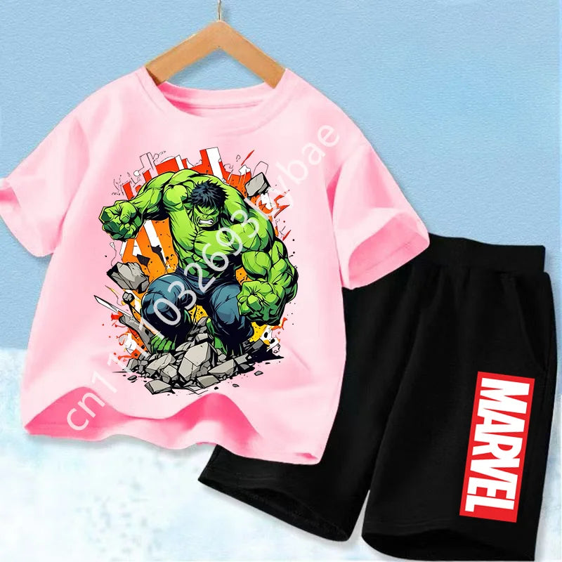 T-Shirt Avengers Hulk Enfant - Ensemble Rose Short Noir