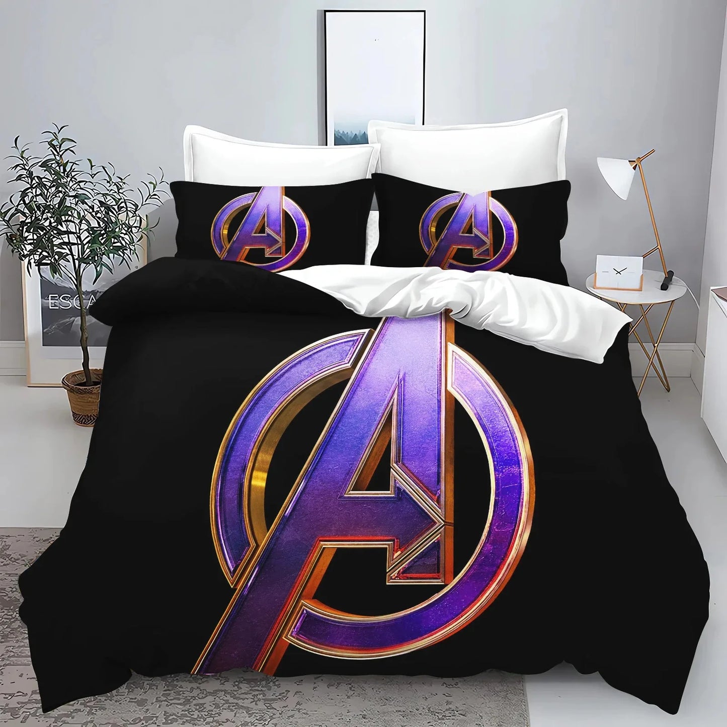 Housse de Couette Avengers - Logo Doré Fond Noir