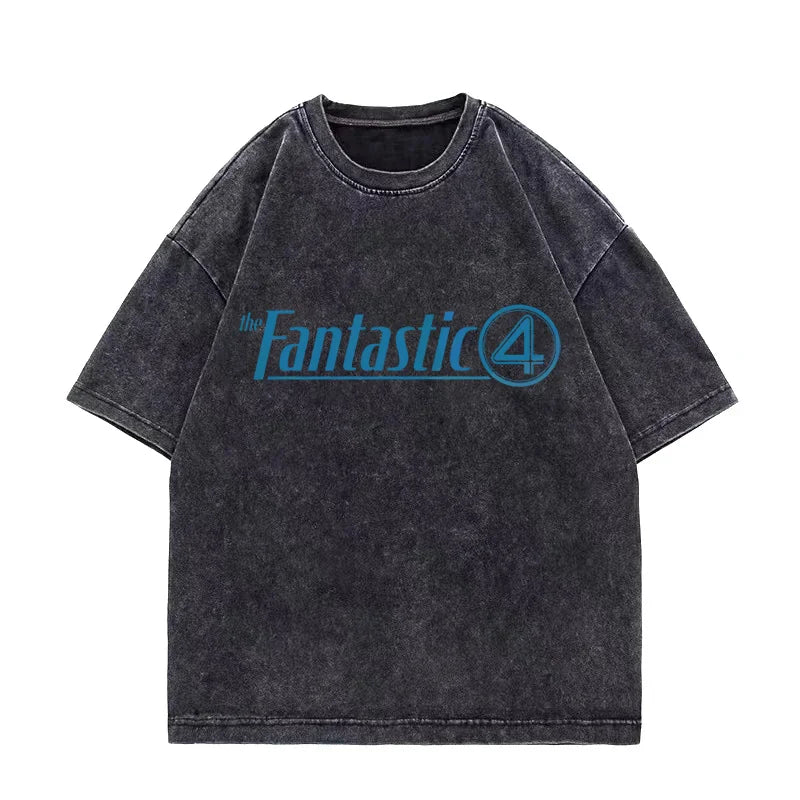 T-Shirt The Fantastic 4 - Délavé Noir Équipe Salon Oversize