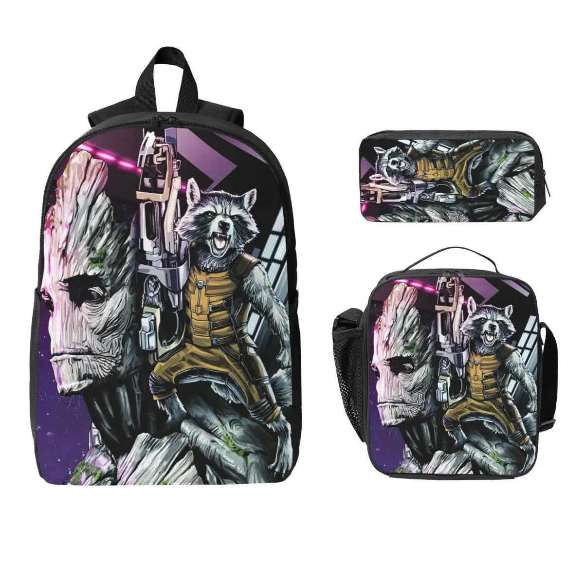 Set Sac à Dos Groot & Rocket Raccoon - Lunch Bag et Trousse 3 Pièces