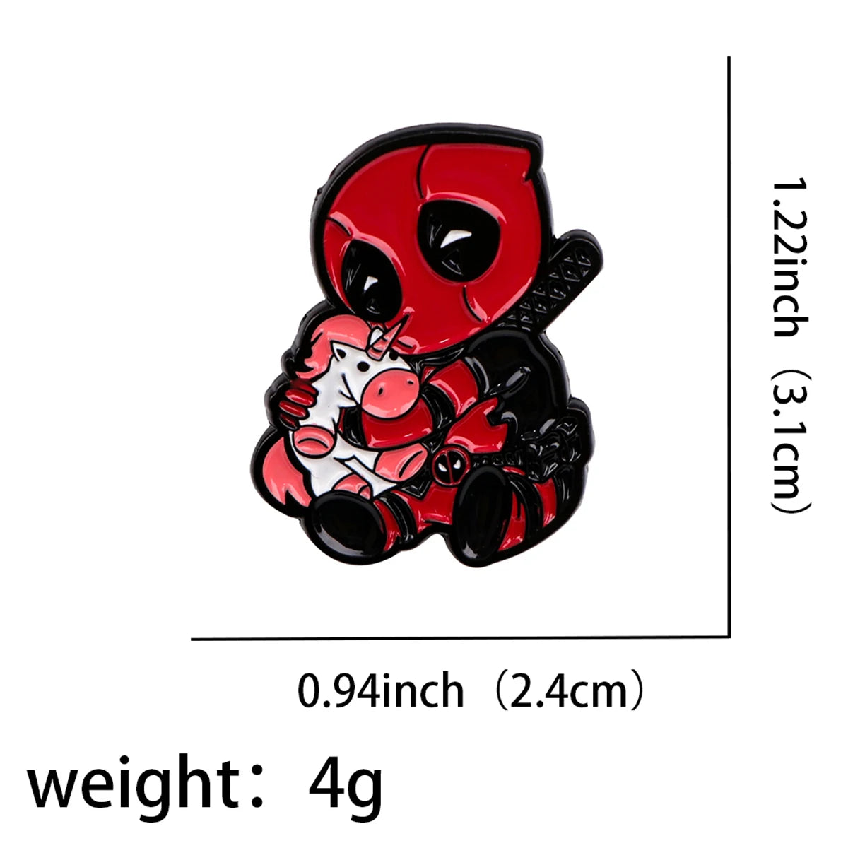 Badge Métal Deadpool Câlin Licorne - Broche Assis Chibi