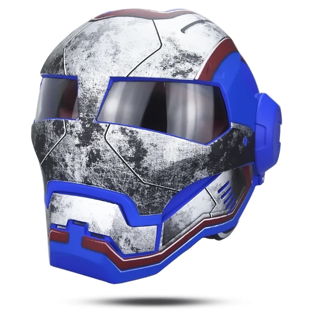 Casque Iron Patriot - Design Usé Blanc Bleu et Rouge