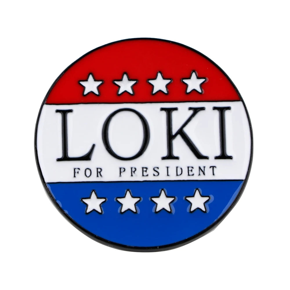 Badge Métal Loki For President - Broche Vintage Étoiles