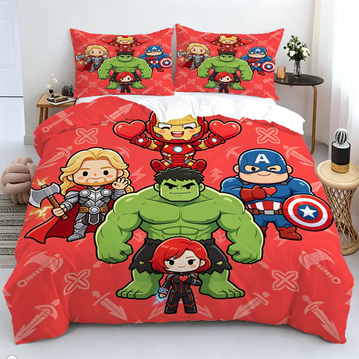 Housse de Couette Chibi Avengers - Fond Rouge