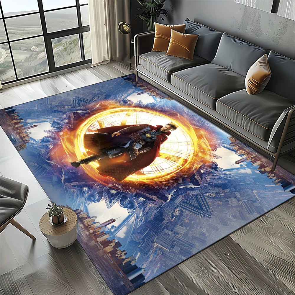 Tapis Avengers 3D - Design Portail Doré Bleu