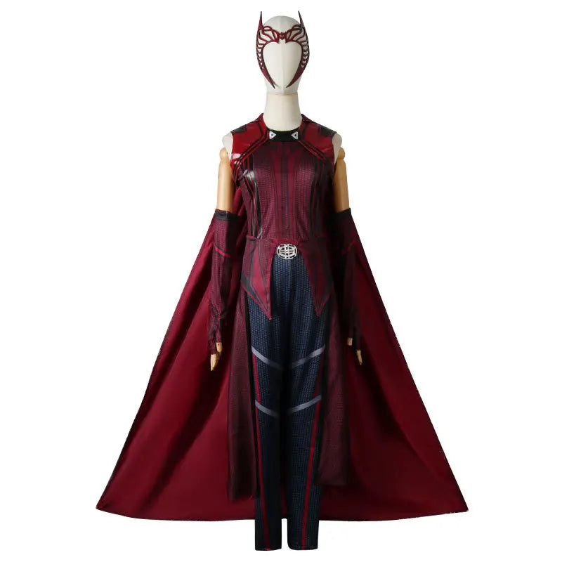 Costume Cosplay Wanda Maximoff Scarlet Witch - Combinaison Rouge Cape avec Coiffe