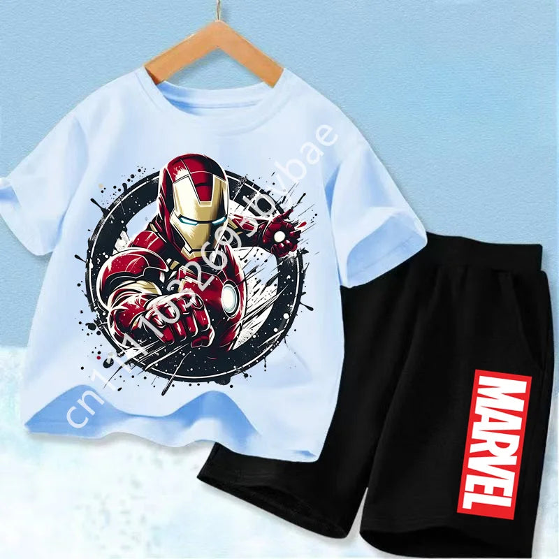 T-Shirt Avengers Iron Man Enfant - Ensemble Bleu Glacier Short Noir