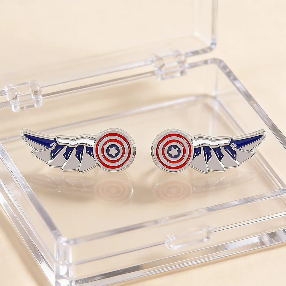 Boucles d'Oreilles Captain America - Ailes et Bouclier Émail