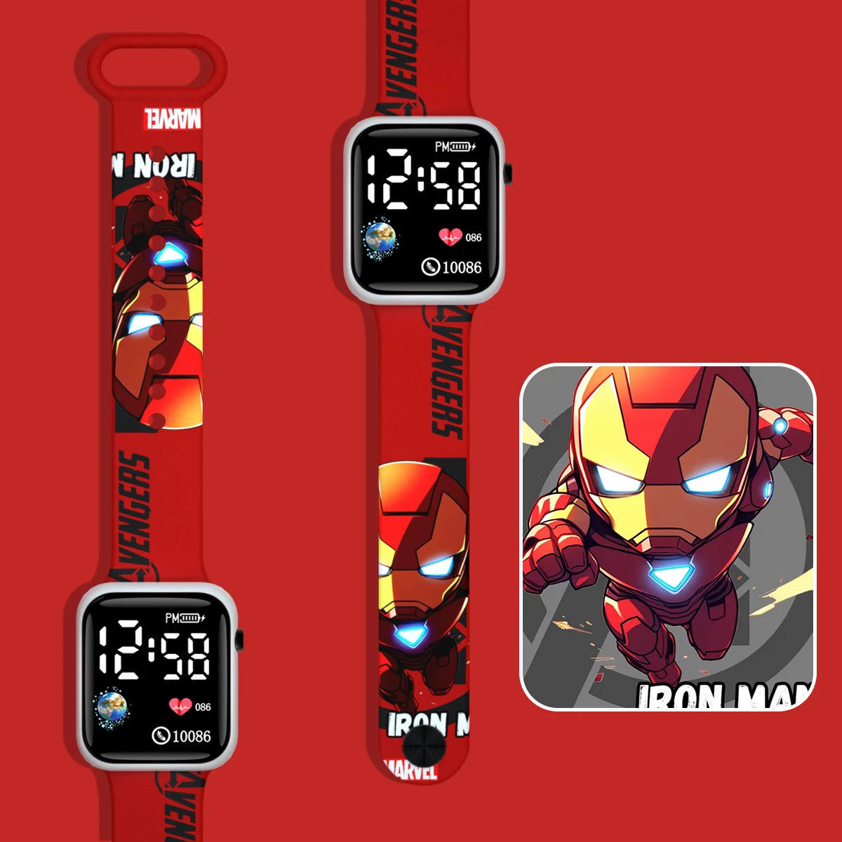 Montre LED Enfant Iron Man - Chibi Rouge