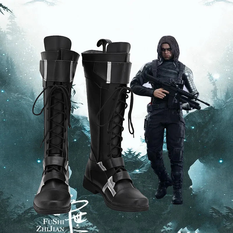 Bottes Winter Soldier - Cuir Noir et Argenté (Femme)