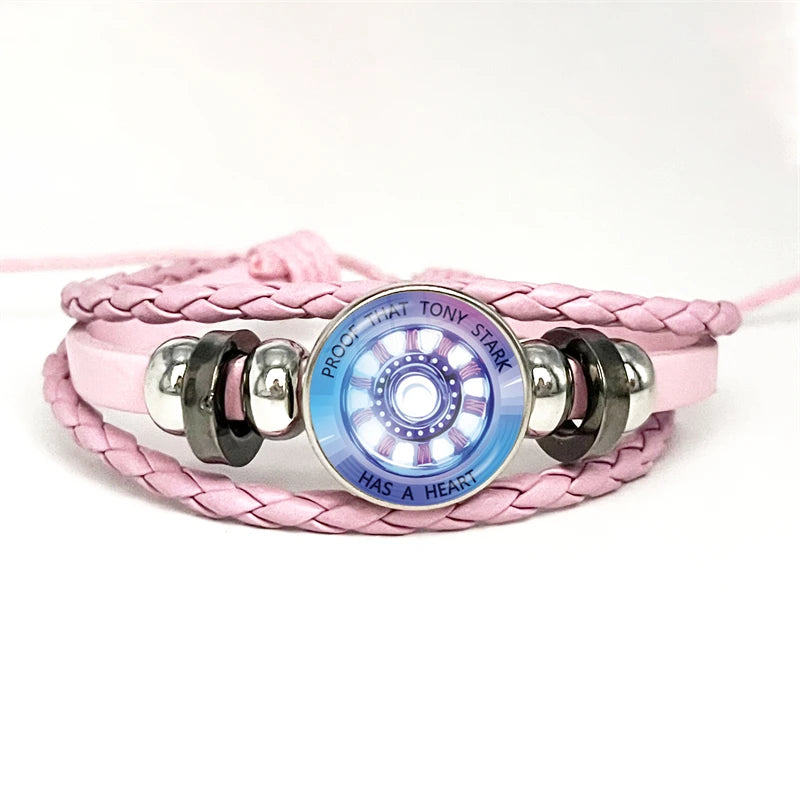 Bracelet Cuir Tony Stark Réacteur Arc - Rose Lumineux Bleu Violet