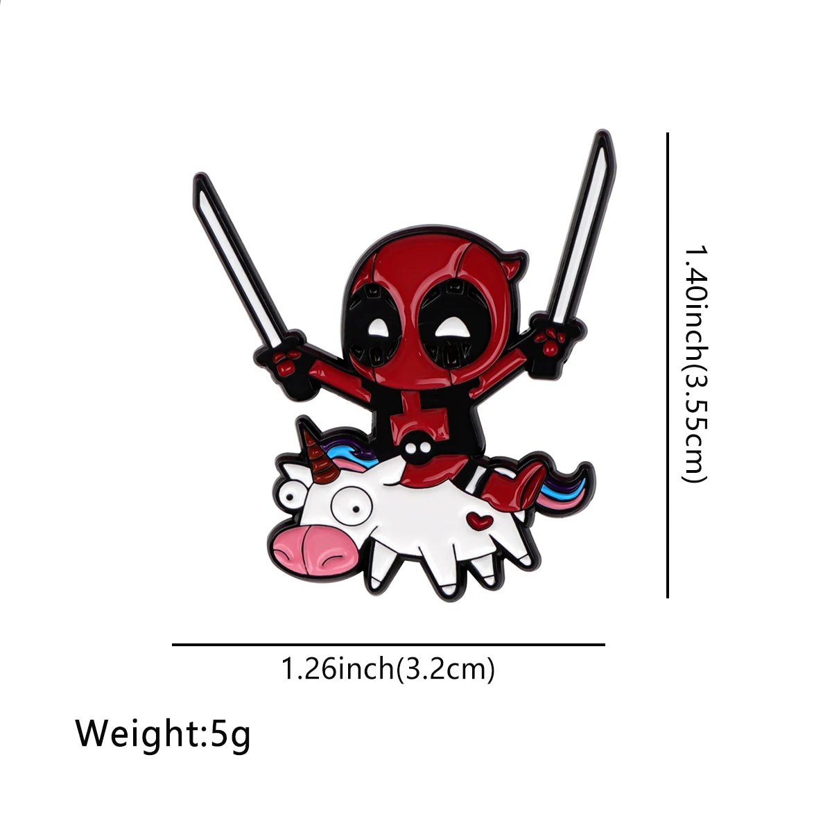 Badge Métal Deadpool Chibi - Broche Licorne Épées Mini