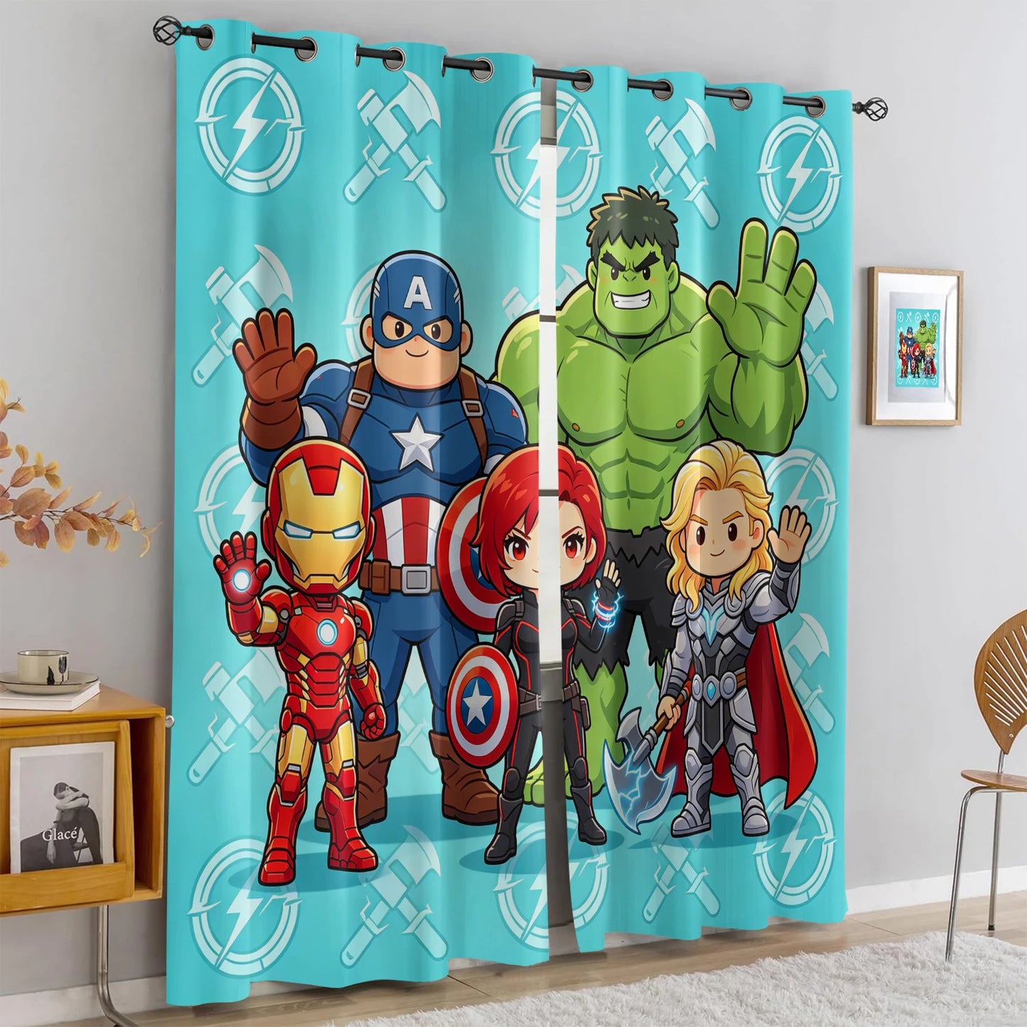 Rideaux Avengers Chibi - Occultant Turquoise