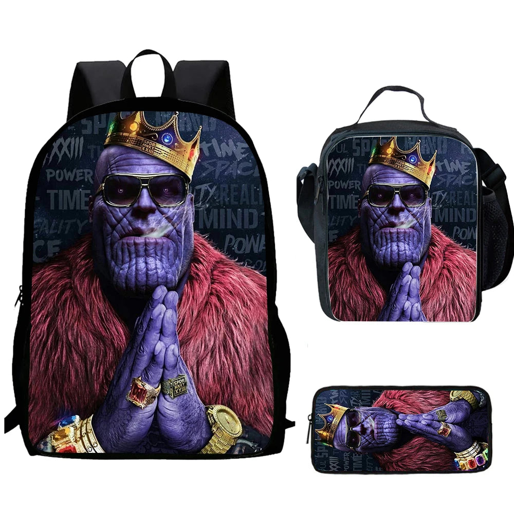 Sac à Dos Thanos Roi 3 Pièces - Couronne Fourrure Style Rap Set Enfant