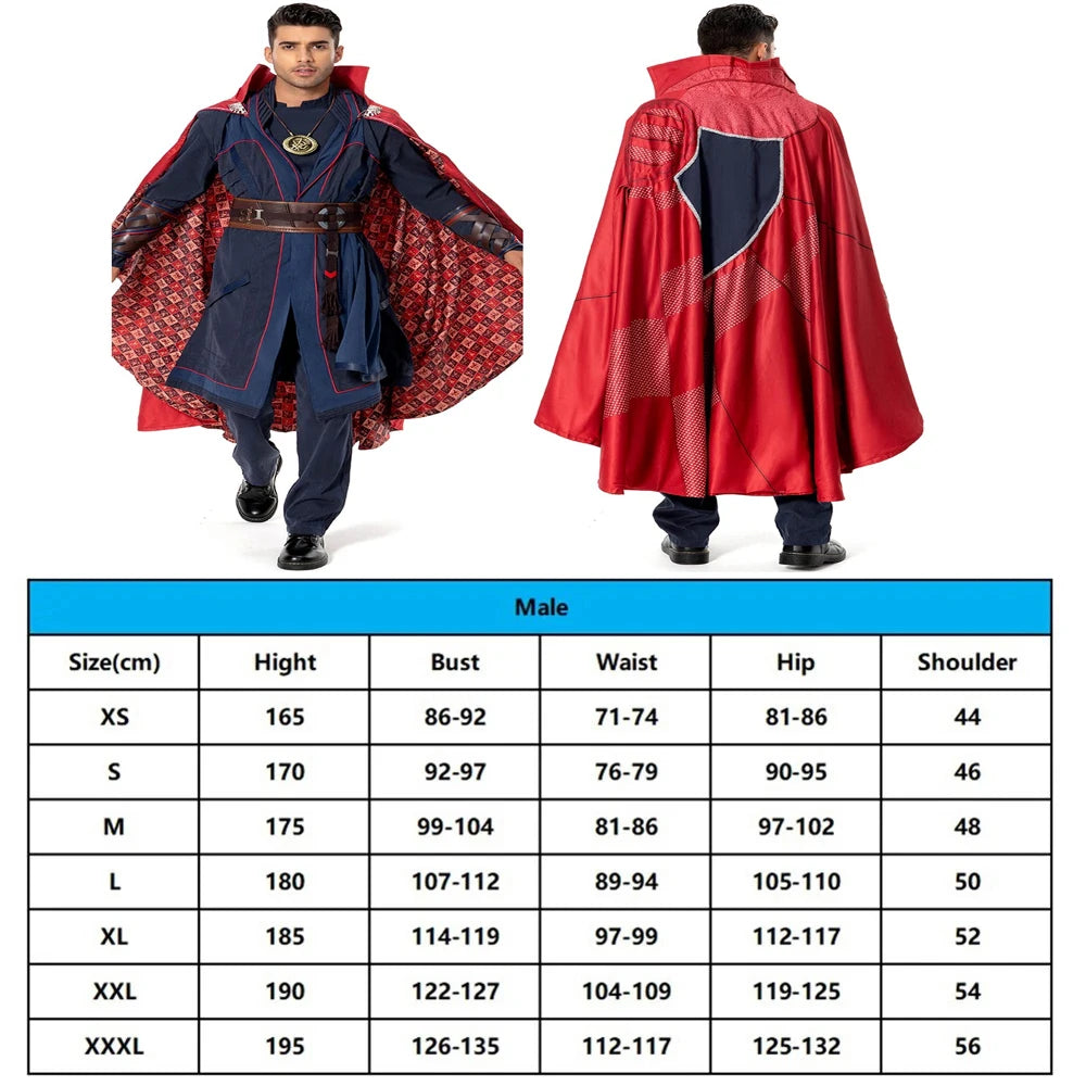 Costume Cosplay Doctor Strange Multiverse of Madness - Cape Rouge Robe Bleue Amulette Adulte