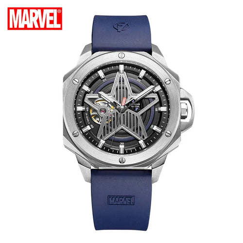 Montre Squelette Avengers Captain America - Boîtier Argenté Bracelet Bleu