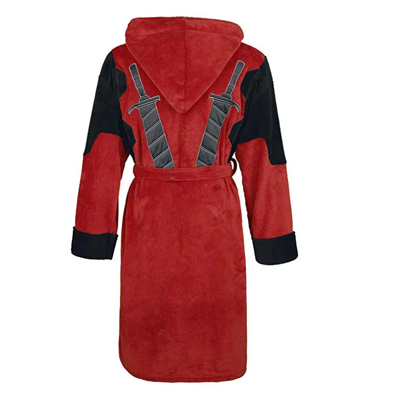 Peignoir Polaire Deadpool - Robe Capuche Cosplay avec Épées Katana