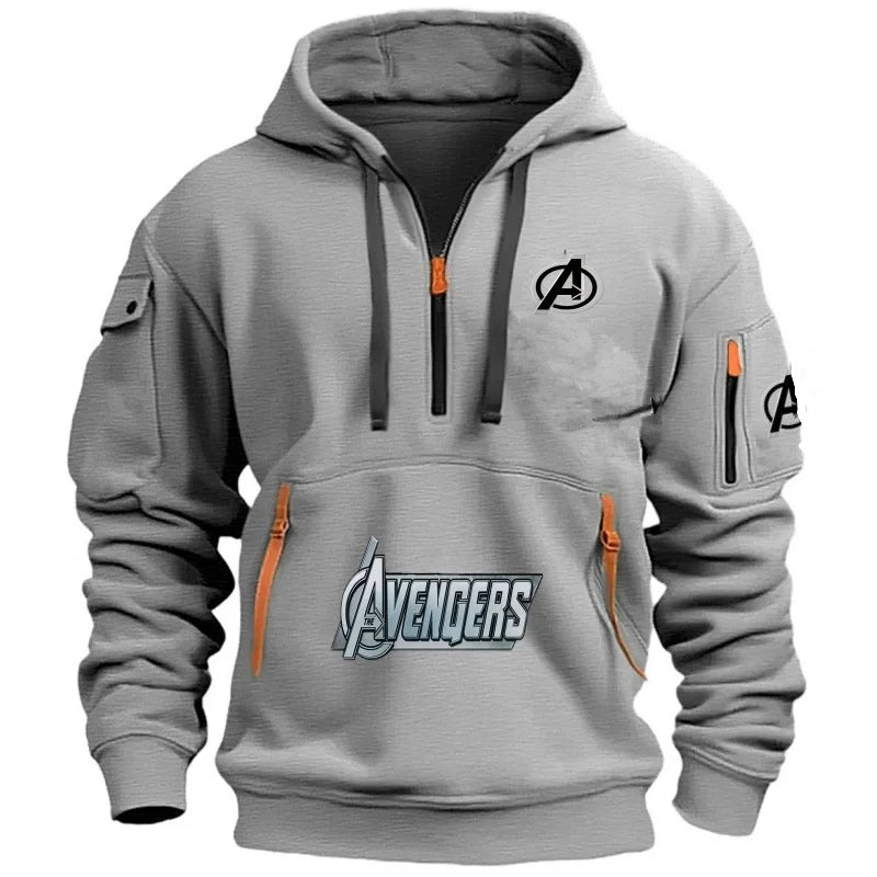 Sweat Capuche Demi-Zip Avengers Homme - Multi-Poches Noir Jaune