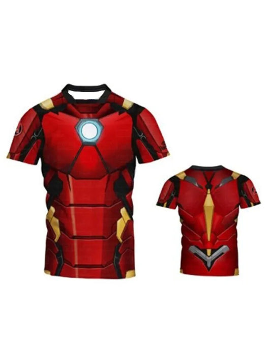 T-Shirt Compression Avengers Iron Man - Réacteur Torse Rouge Or
