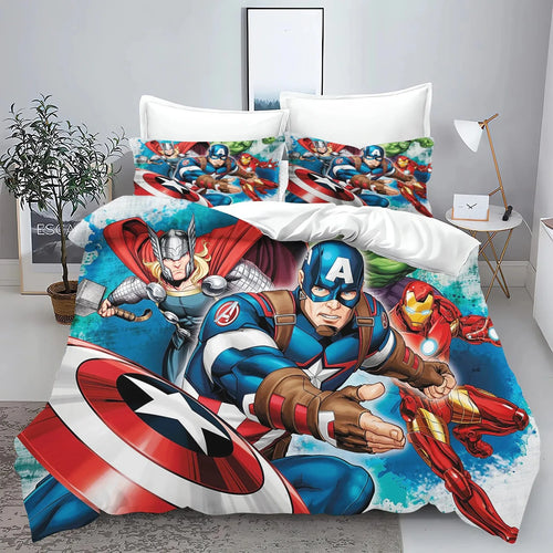 Housse de Couette Avengers - Comic Fond Bleu Éclaboussures