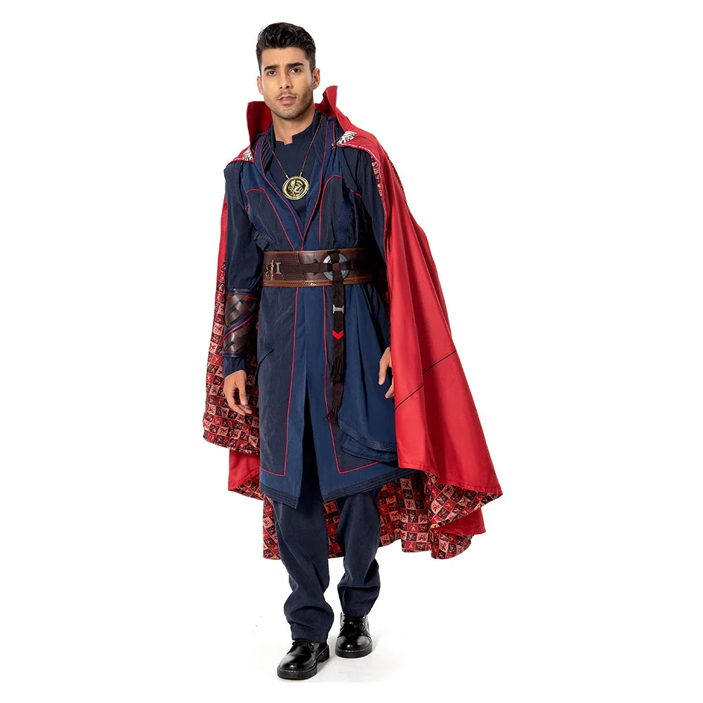 Costume Cosplay Doctor Strange Multiverse of Madness - Cape Rouge Robe Bleue Amulette Adulte