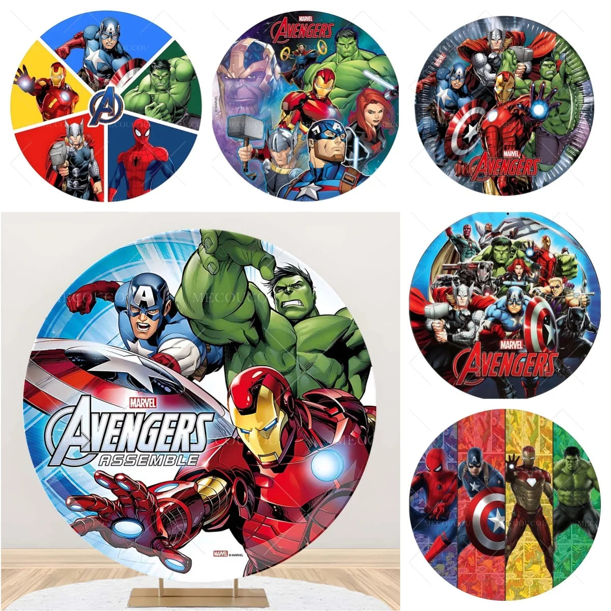Toile de Fond Ronde Avengers - Décor Anniversaire Groupe Héros