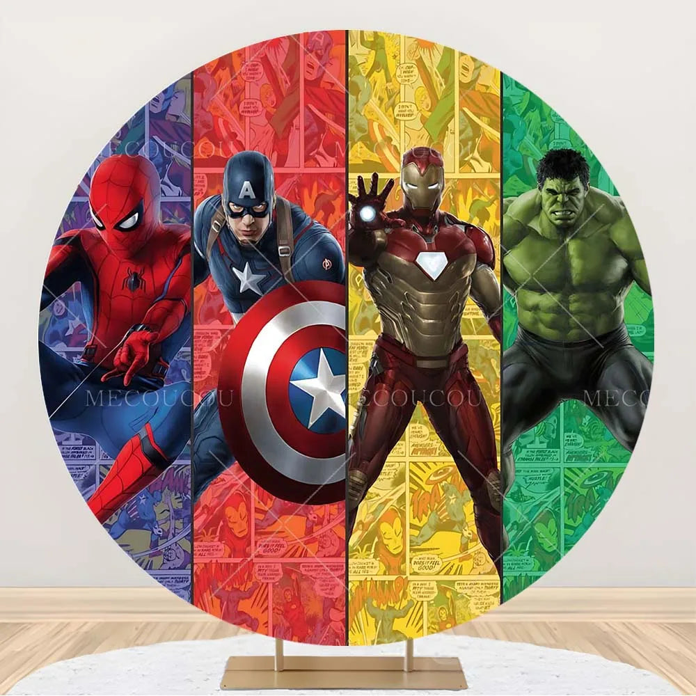 Toile de Fond Ronde Avengers - Décor Anniversaire Groupe Héros