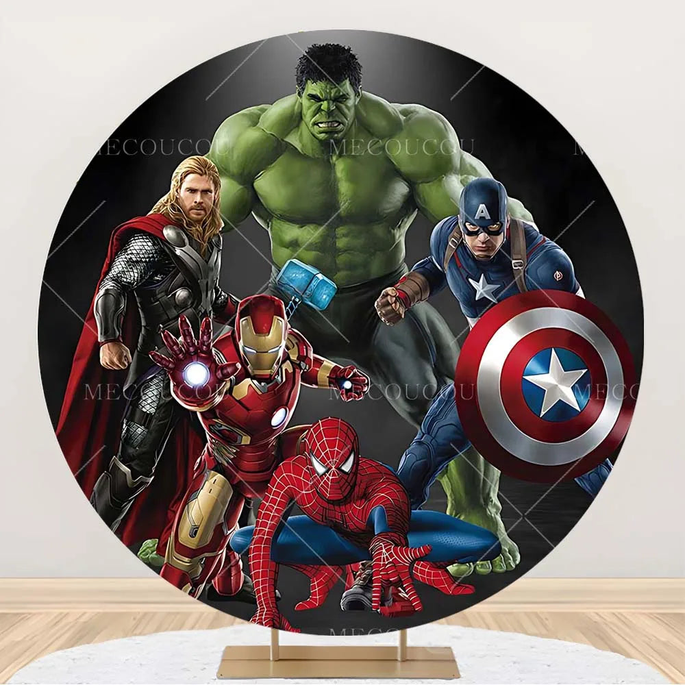 Toile de Fond Ronde Avengers - Décor Anniversaire Groupe Héros
