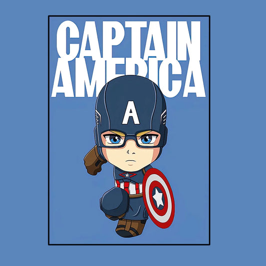 Poster Avengers Captain America - Style Chibi Fond Bleu Clair
