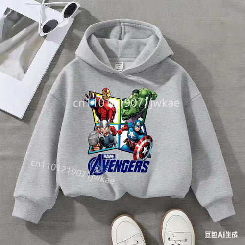 Sweat Capuche Enfant Avengers Losange 4 Heros - Gris