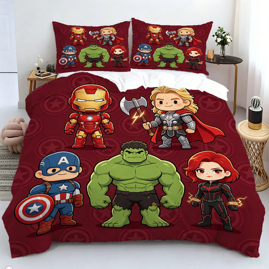 Housse de Couette Chibi Avengers - Fond Bordeaux