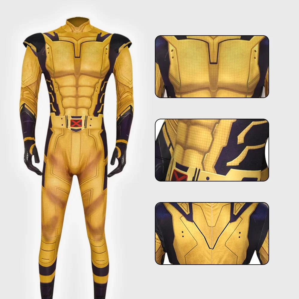 Déguisement Wolverine - Combinaison Jaune et Bleu Marine avec Ceinture X