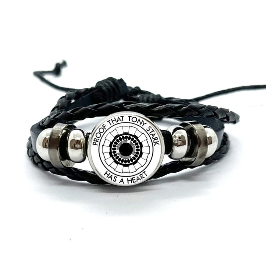 Bracelet Cuir Tony Stark Réacteur Arc - Noir Motif Points Blanc Noir