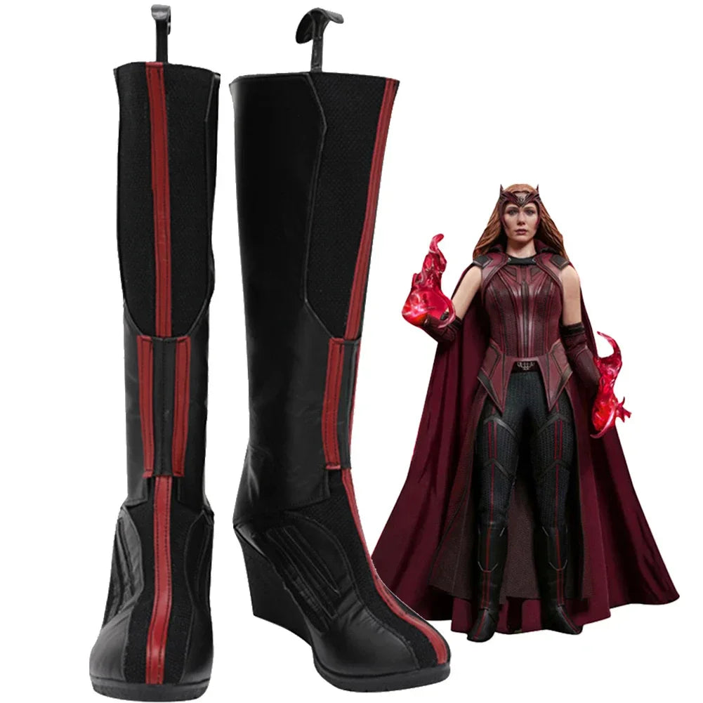 Bottes Scarlet Witch - Cuir Noir et Rouge Talon Compensé (Homme)