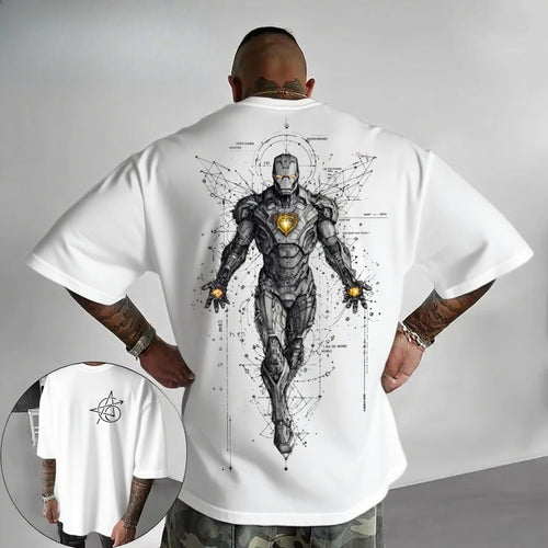 T-Shirt Avengers Iron Man - Cyberpunk Tech Line Art Blanc Oversize