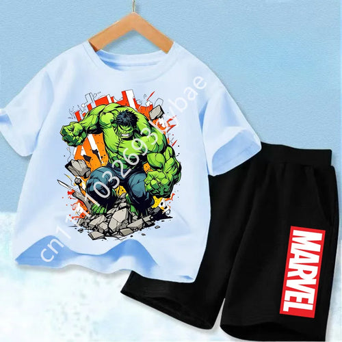 T-Shirt Avengers Hulk Enfant - Ensemble Bleu Ciel Short Noir