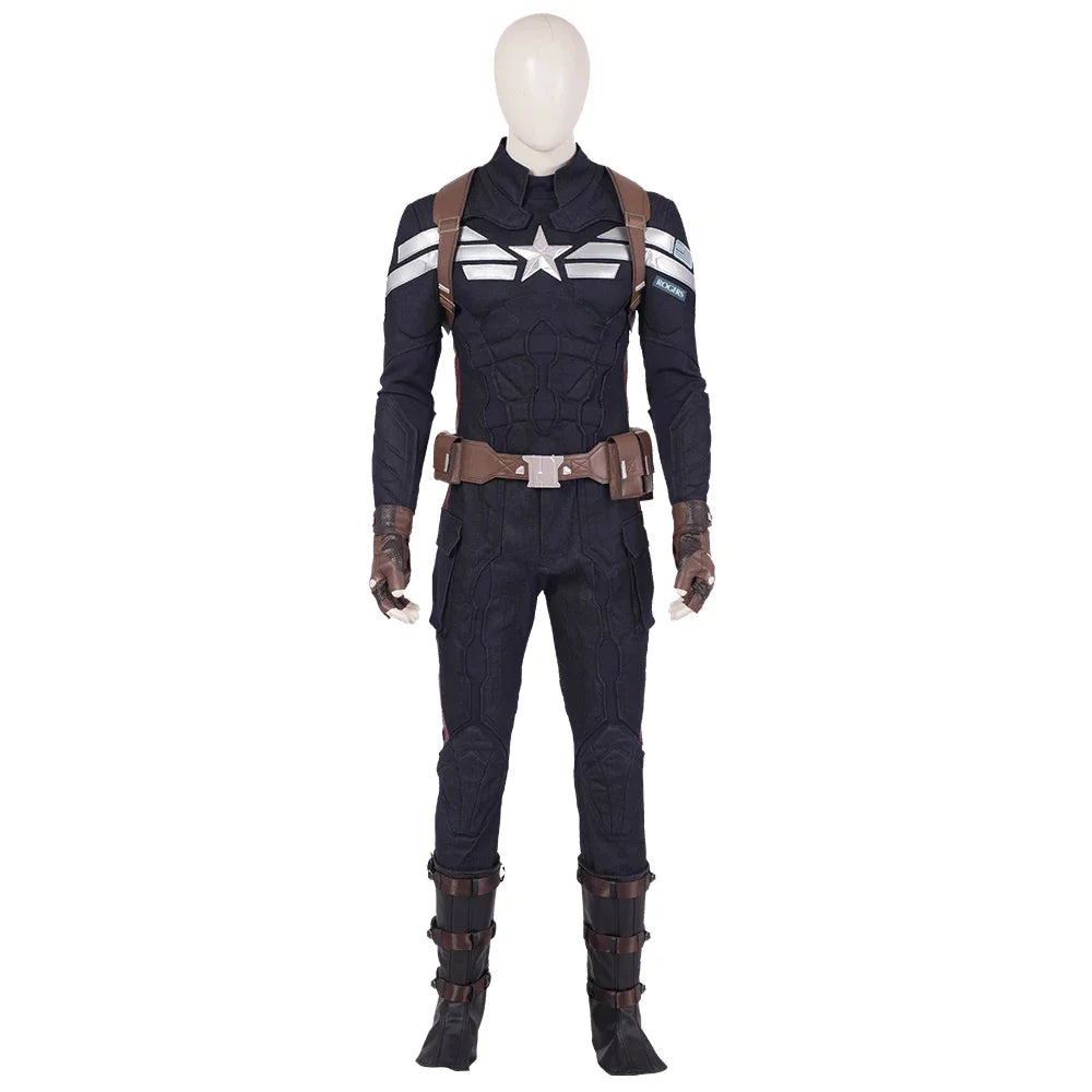 Costume Cosplay Captain America - Uniforme Bleu Marine avec Masque