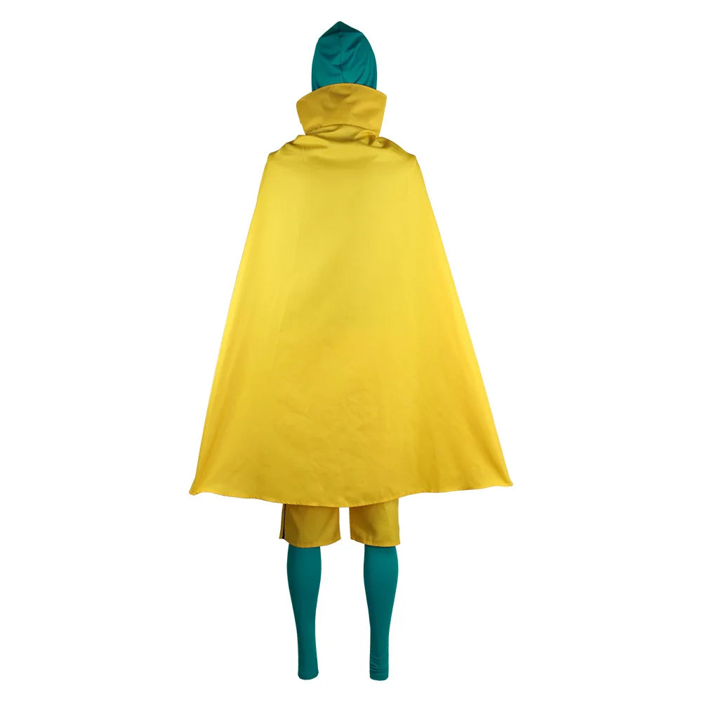 Déguisement Vision - Combinaison Turquoise et Jaune avec Cape