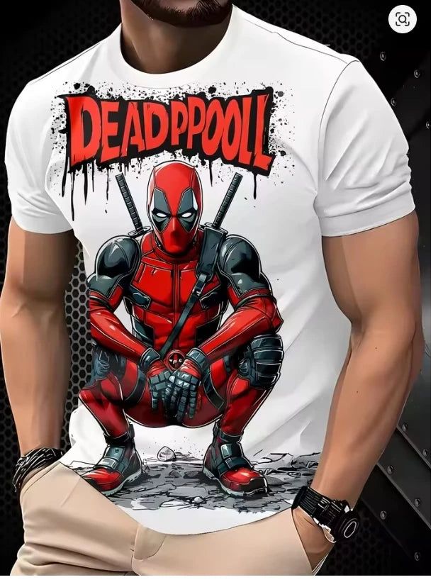T-Shirt Homme Deadpool 3D - Accroupi Katanas Fond Blanc