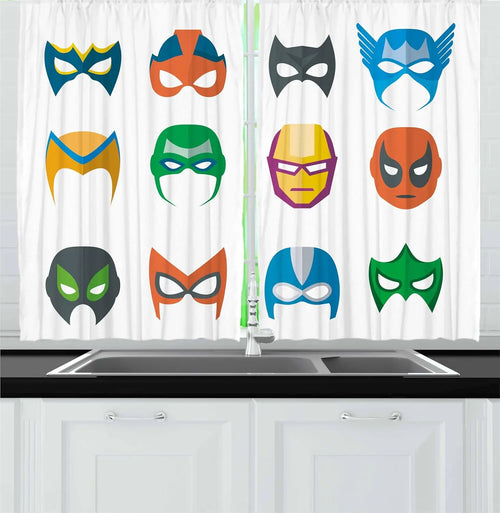 Rideaux de Cuisine Super-Héros - Masques Colorés 2 Panneaux