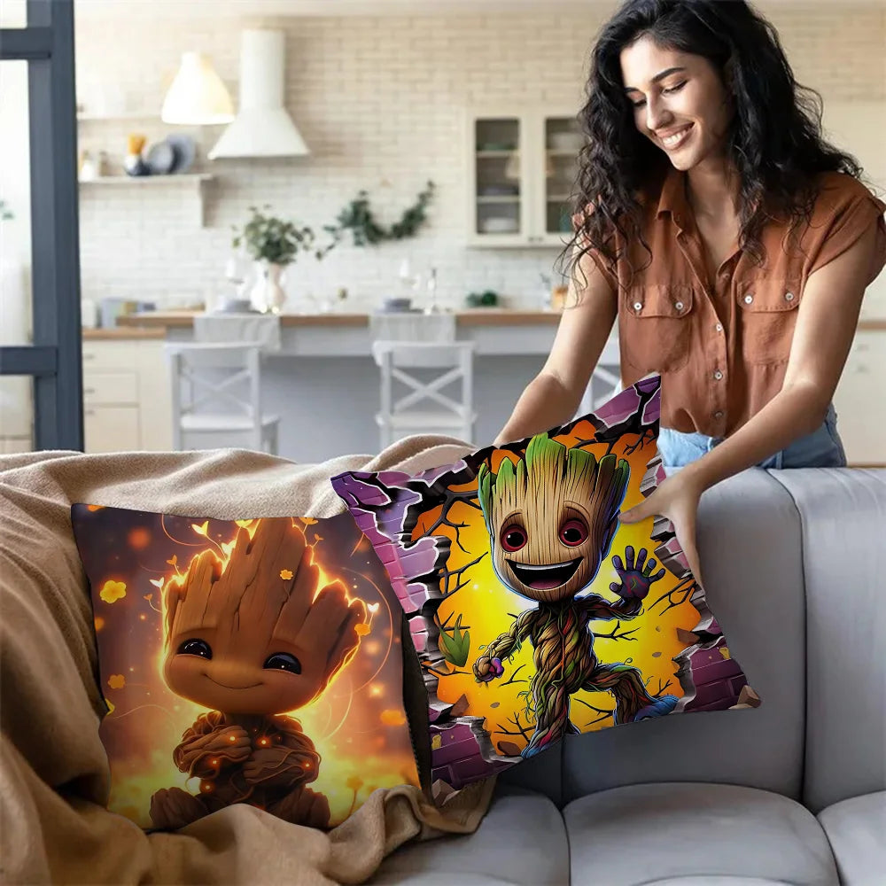 Housse de Coussin Baby Groot - Pouce Levé Pleine Lune Étoilée