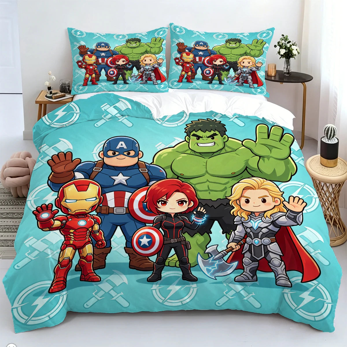 Housse de Couette Chibi Avengers - Fond Turquoise