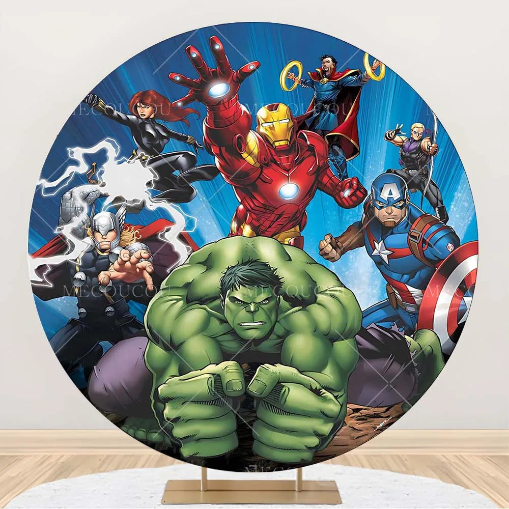 Toile de Fond Ronde Avengers - Décor Anniversaire Groupe Héros