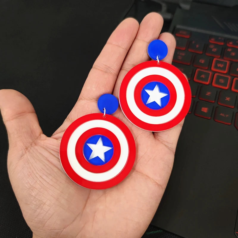 Boucles d'Oreilles Bouclier Captain America - Acrylique Rouge Blanc Bleu
