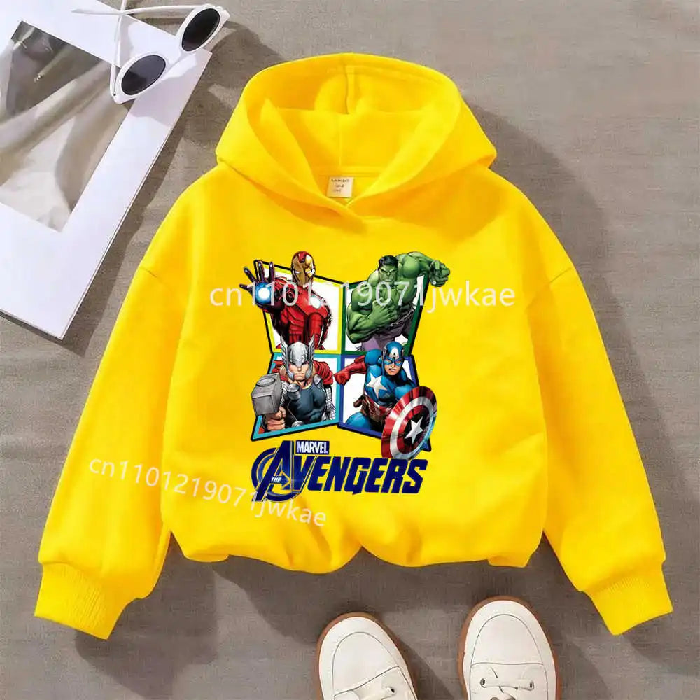 Sweat Capuche Enfant Avengers Losange 4 Heros - Jaune