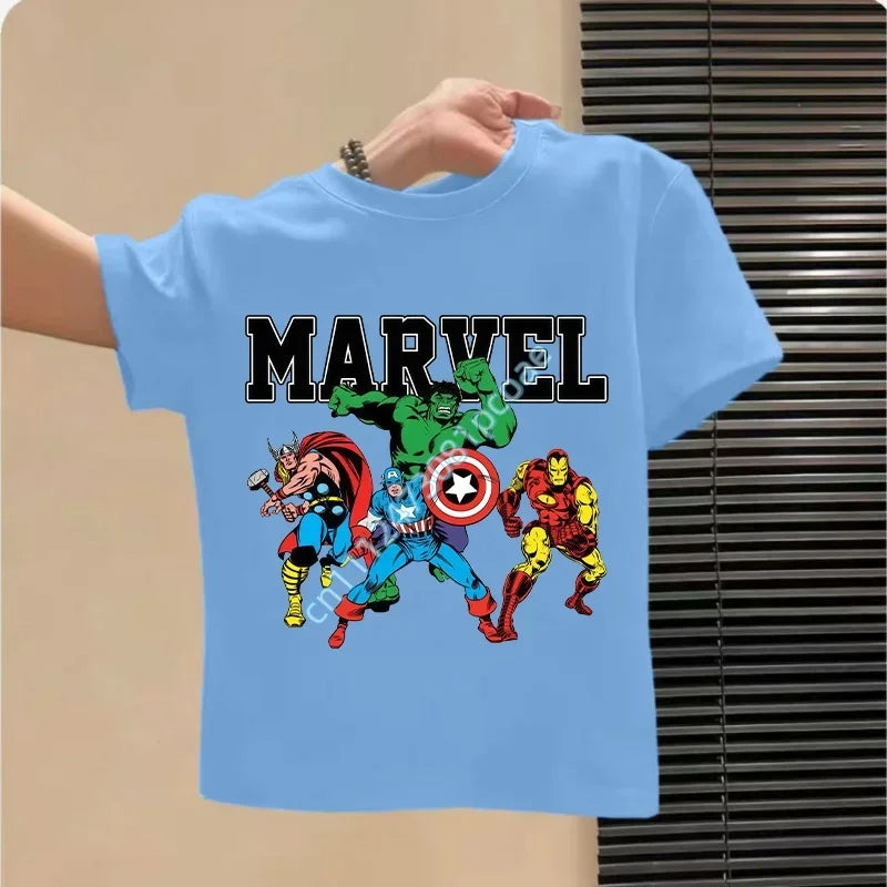 T-Shirt Enfant Avengers Groupe Retro Comics - Bleu Ciel
