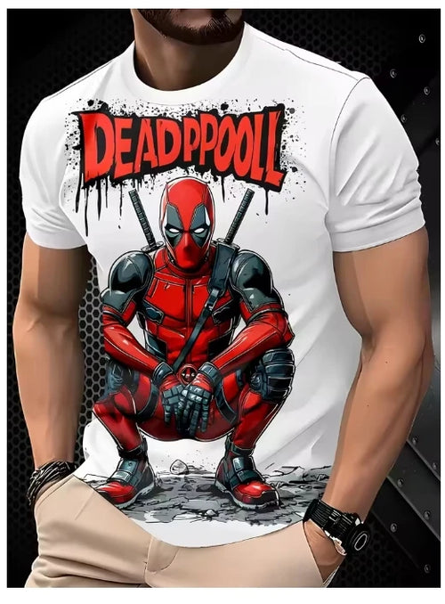 T-Shirt Homme Deadpool 3D - Accroupi Katanas Fond Blanc