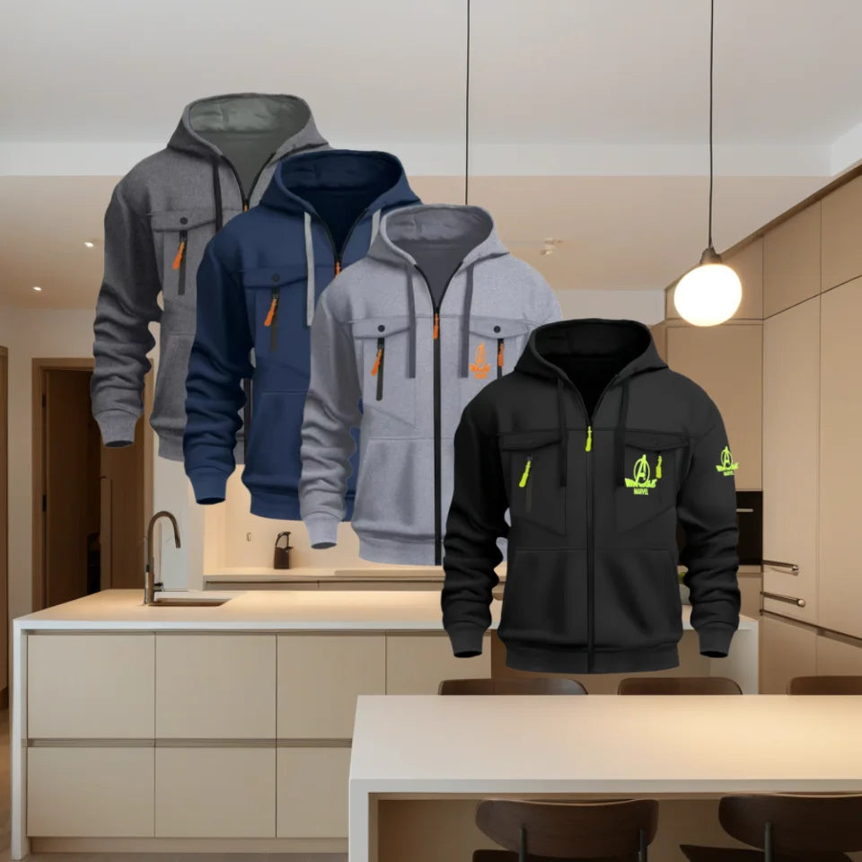 Sweat à Capuche Zippé Marvel Avengers - Logo Néon Multi-Poches Homme